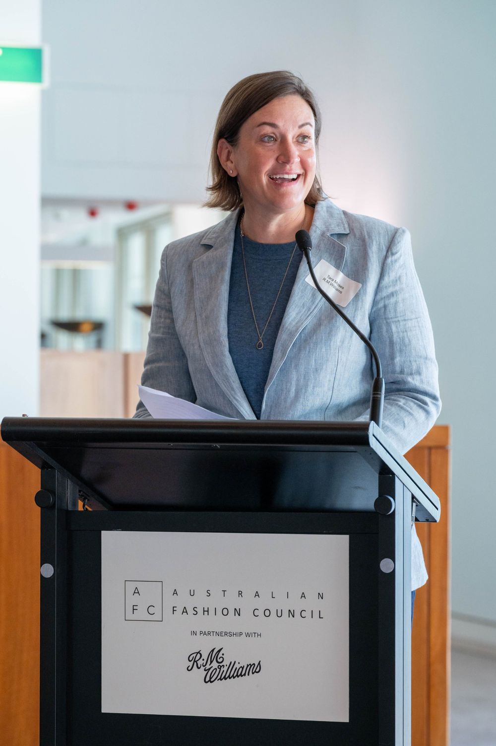 Tara Moses speaking at the Australian Fashion Council